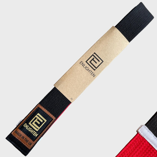Premium Standard BJJ Black Belt - Red Bar With White Tabs