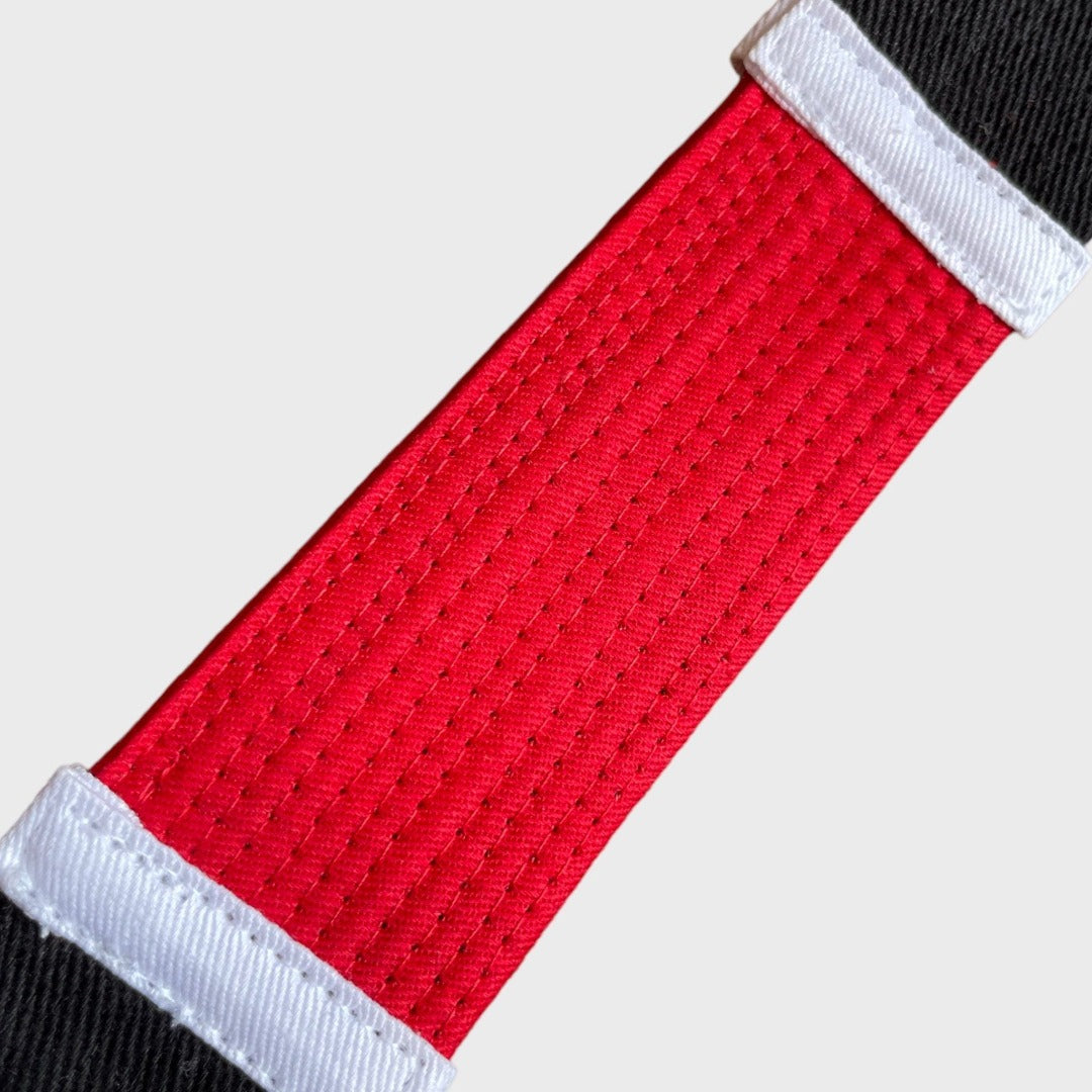 Premium Standard BJJ Black Belt Red Bar With White Tabs